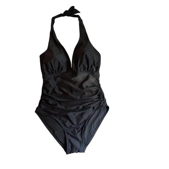 DKNY Halter One Piece Swimsuit Tummy Control Removable Cups Medium - Picture 3 of 5